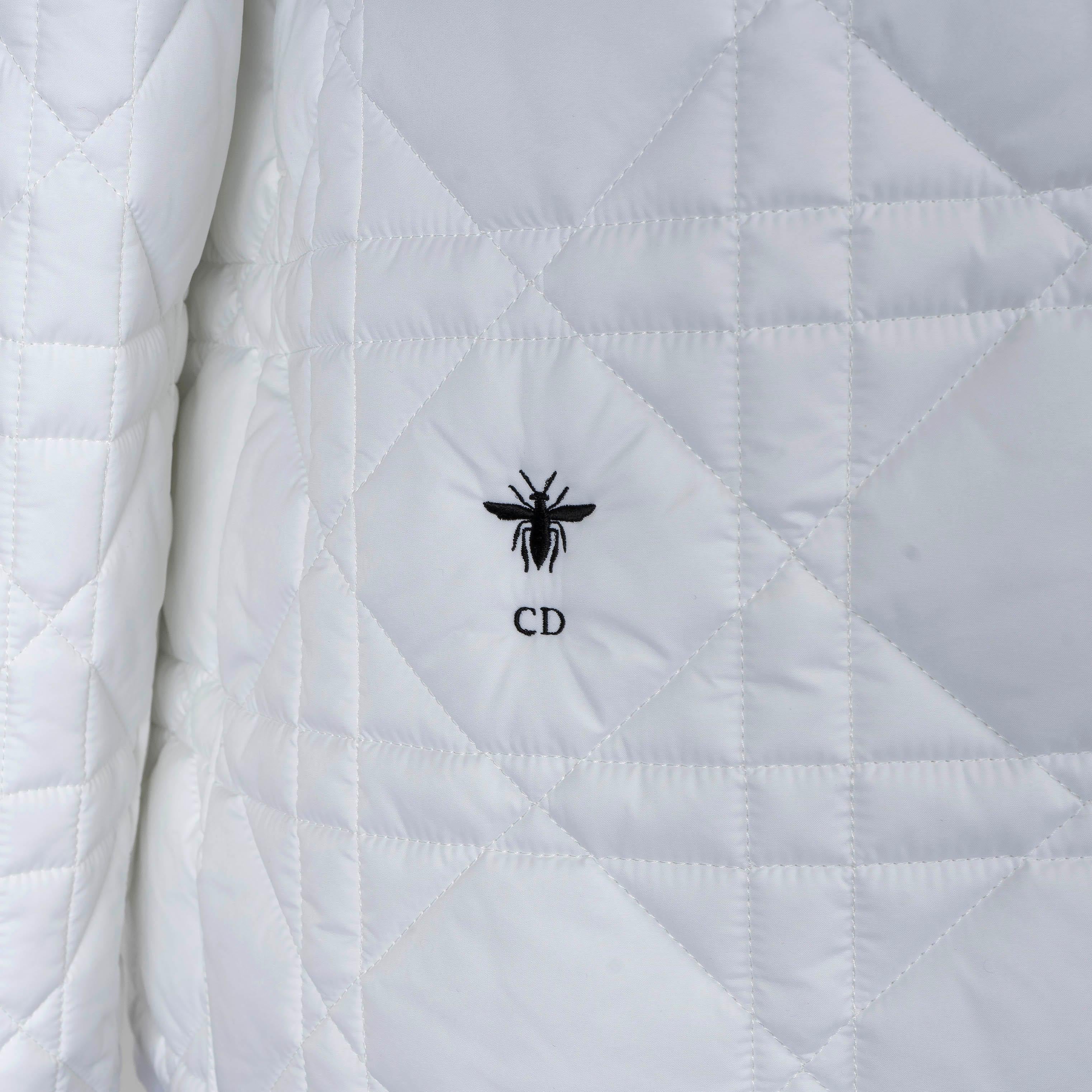 CHRISTIAN DIOR white nylon 2022 MACROCANNAGE OVERSIZED PEACOAT Jacket 34 XXS 2