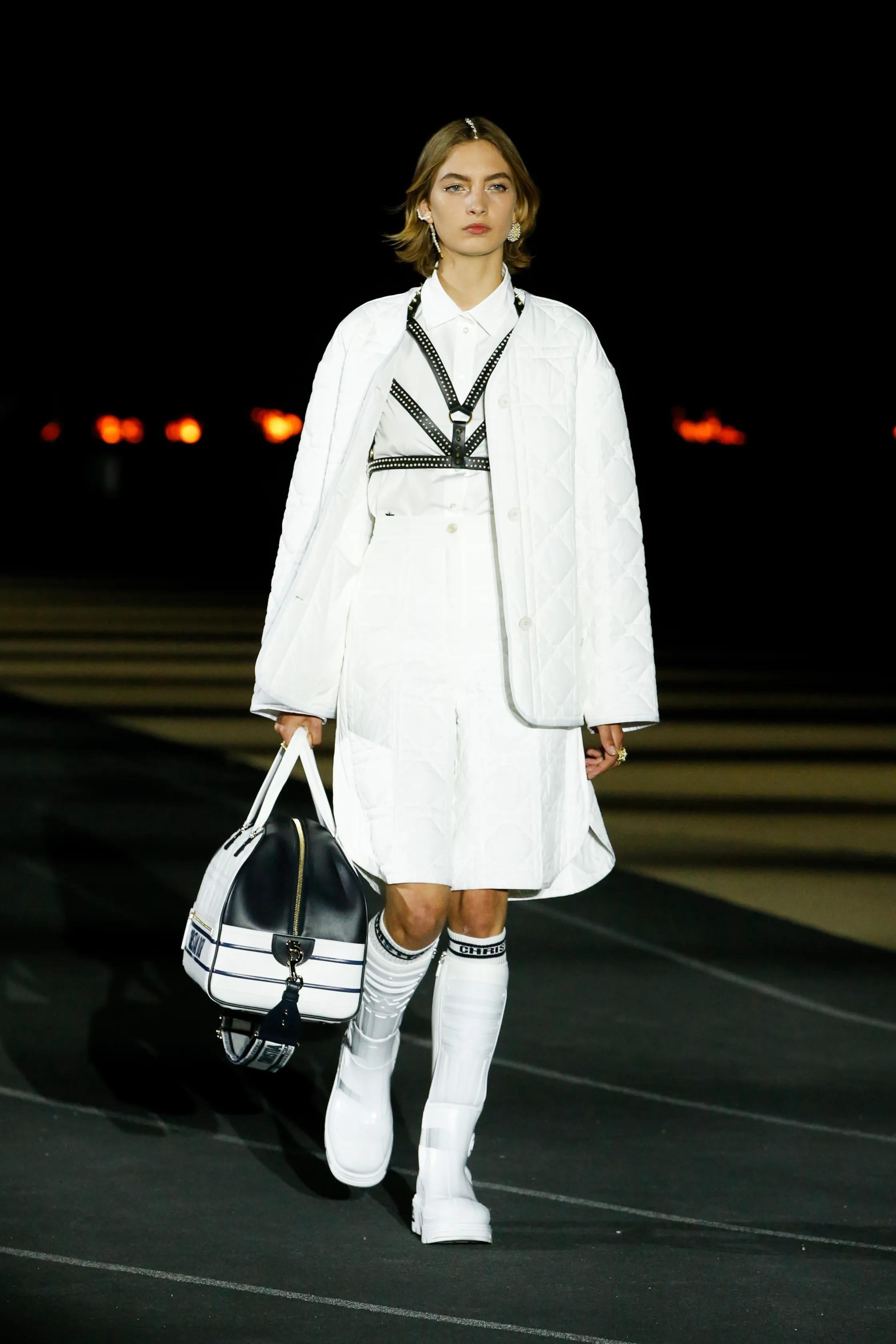 CHRISTIAN DIOR white nylon 2022 MACROCANNAGE OVERSIZED PEACOAT Jacket 34 XXS 4