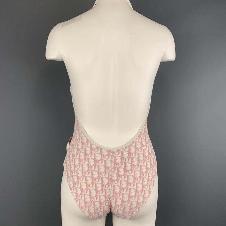 CHRISTIAN DIOR White and Pink Diorissimo Leotard One Piece Bathing Suit For Sale at 1stDibs