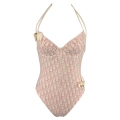 CHRISTIAN DIOR White & Pink Diorissimo Leotard One Piece Bathing Suit