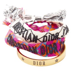 CHRISTIAN DIOR white pink ethnic J'Adior woven friendship bracelet gold cuff