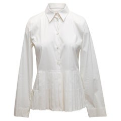 Christian Dior White Pleated Button-Up Top