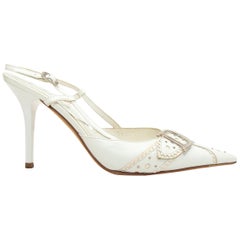 Christian Dior White Pointed-Toe Leather Slingbacks