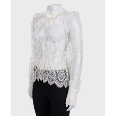 Christian Dior White Sheer Tie Neck Blouse Long Sleeve Size S