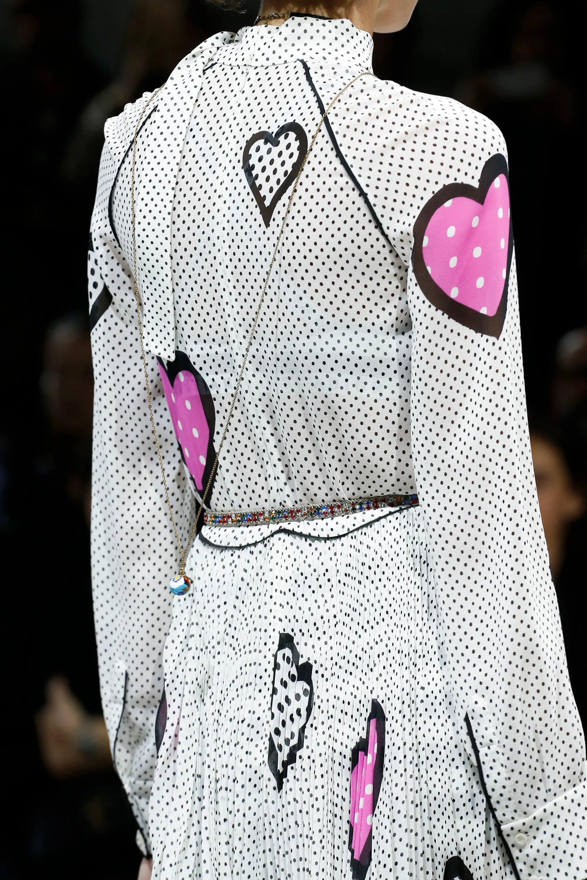 CHRISTIAN DIOR white silk 2018 HEART POLKA DOT MIDI Dress S 6