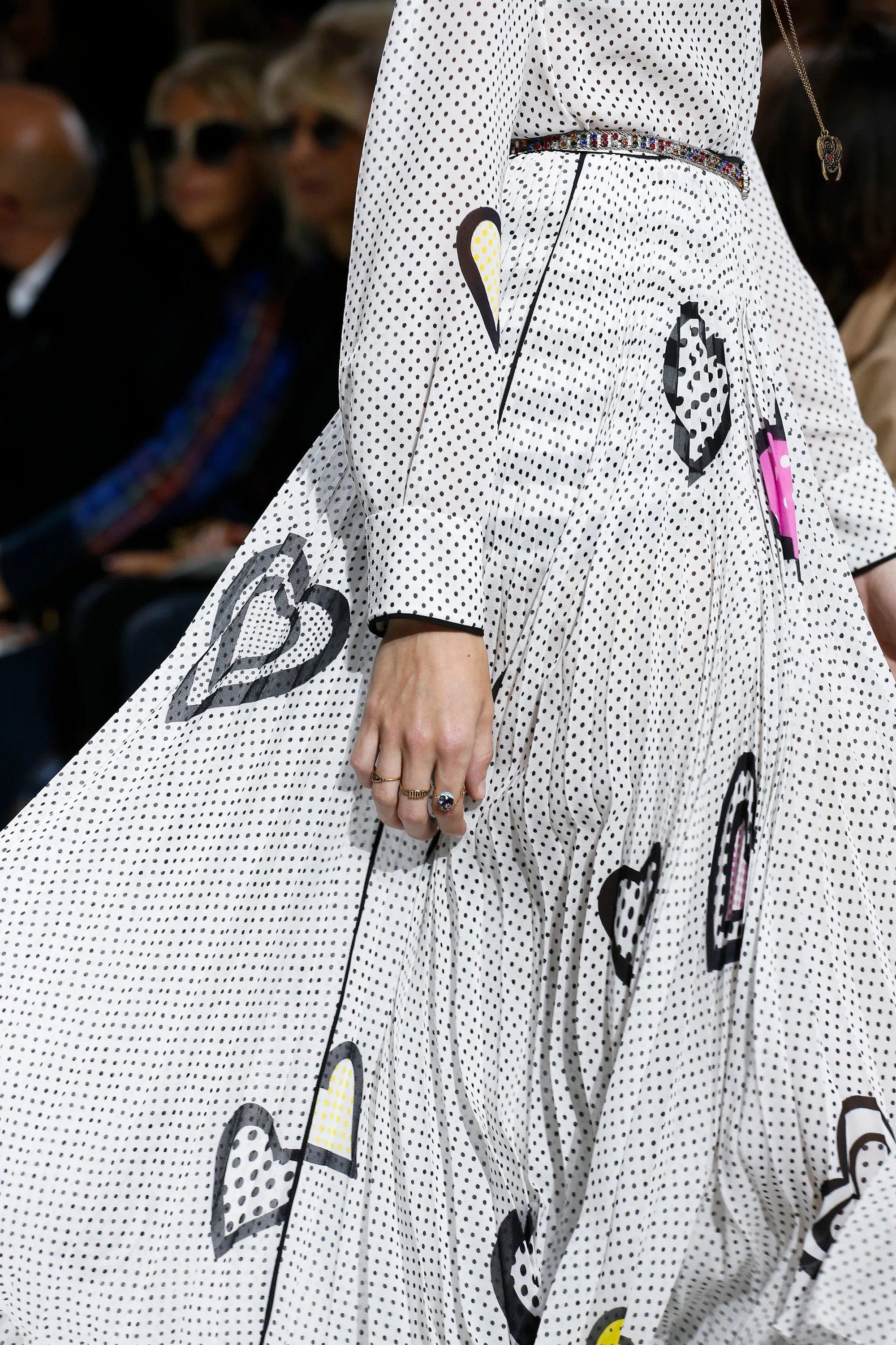 CHRISTIAN DIOR white silk 2018 HEART POLKA DOT MIDI Dress S 5