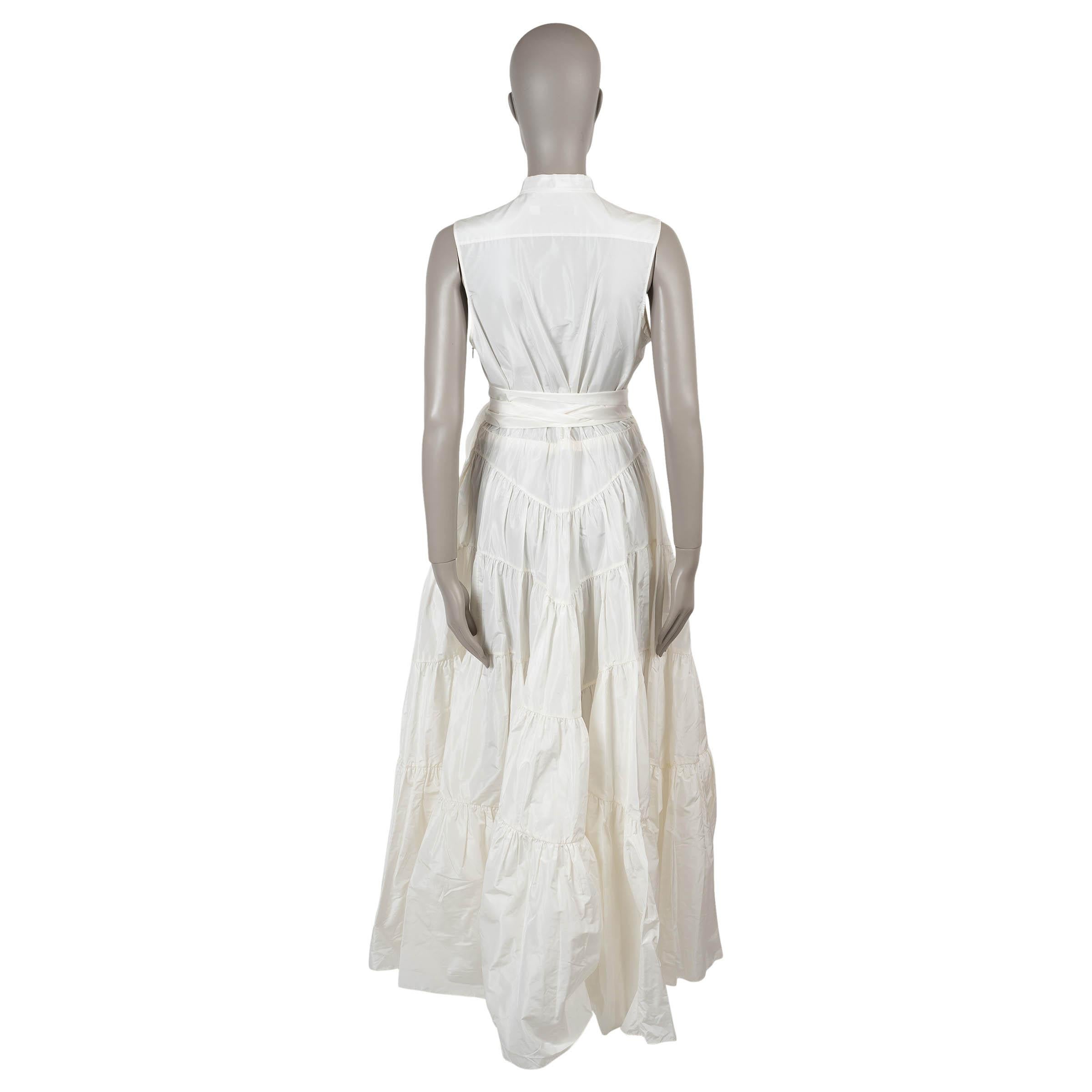 Gris CHRISTIAN DIOR Robe blanche en soie mélangée 2024 robe à manches longues ceinturée 34 XXS en vente
