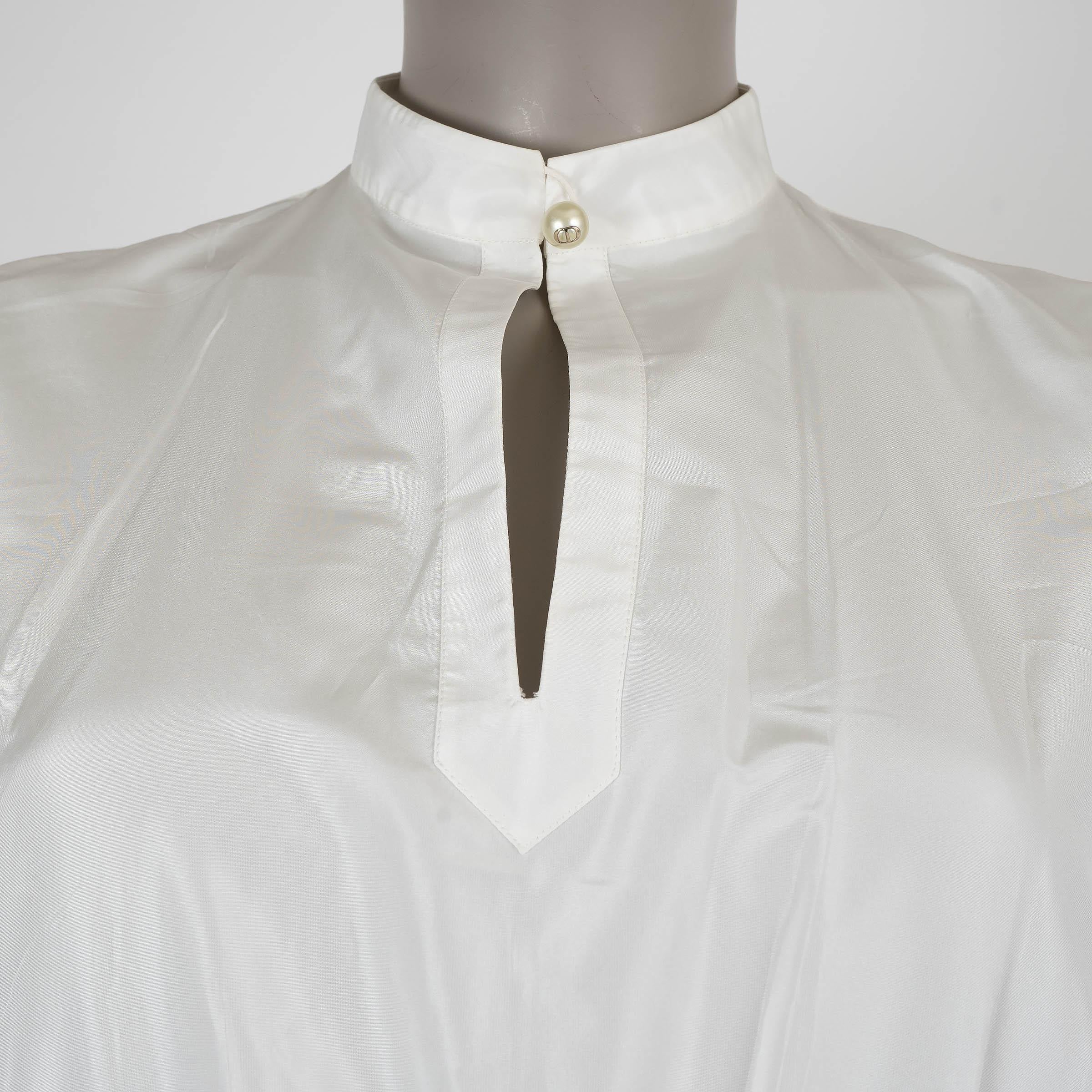CHRISTIAN DIOR Robe blanche en soie mélangée 2024 robe à manches longues ceinturée 34 XXS Pour femmes en vente