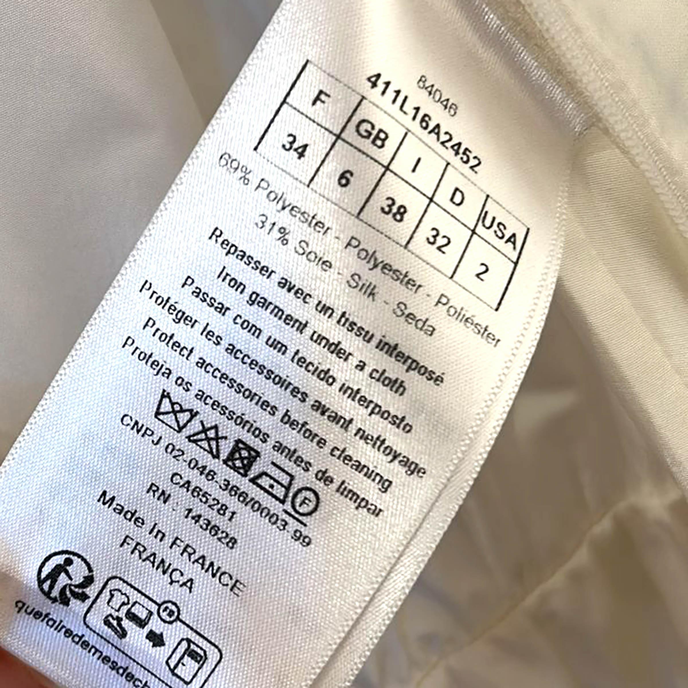 CHRISTIAN DIOR Robe blanche en soie mélangée 2024 robe à manches longues ceinturée 34 XXS en vente 2
