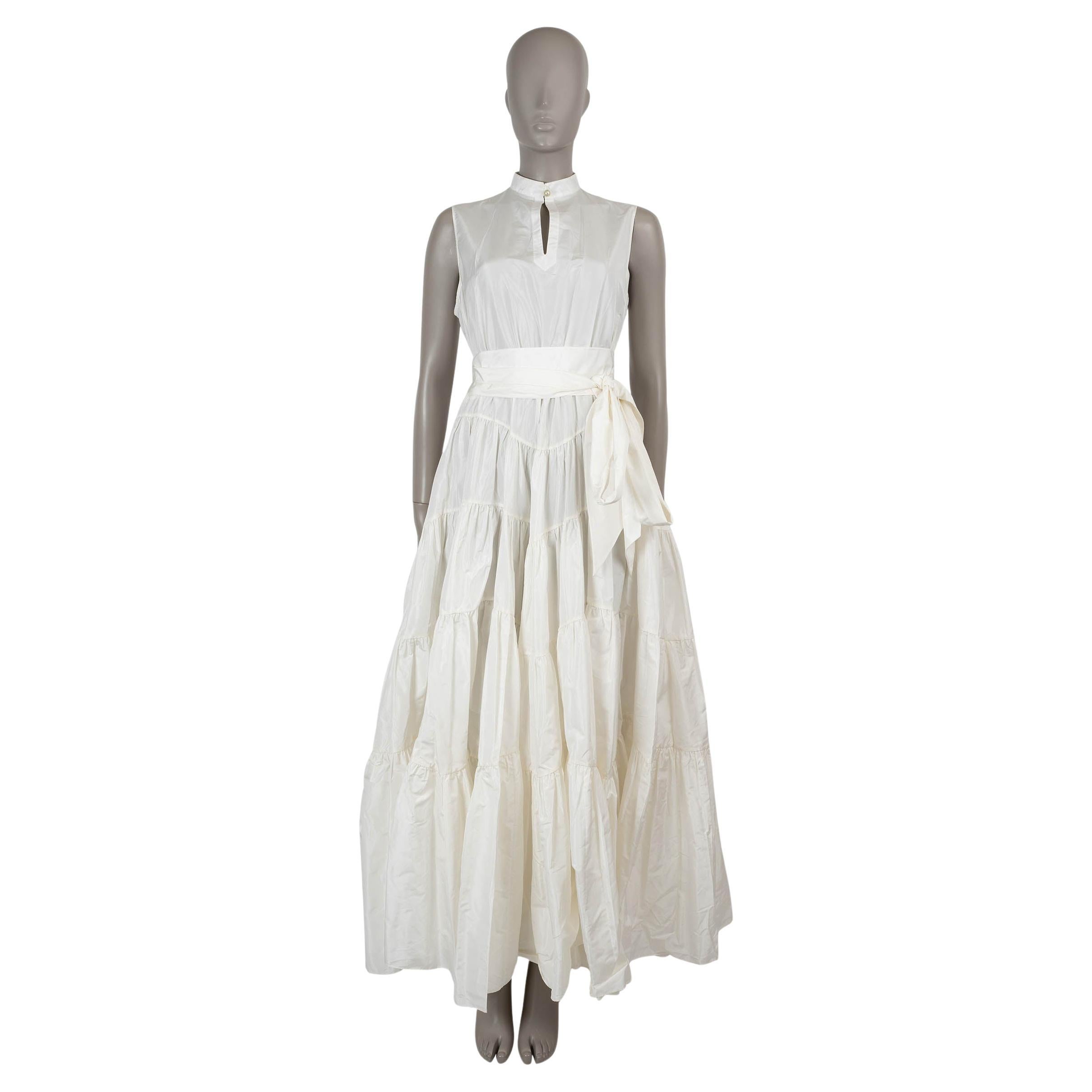 CHRISTIAN DIOR abito in misto seta bianco 2024 SLEEVELESS BELTED TAFFETA GOWN 34 XXS