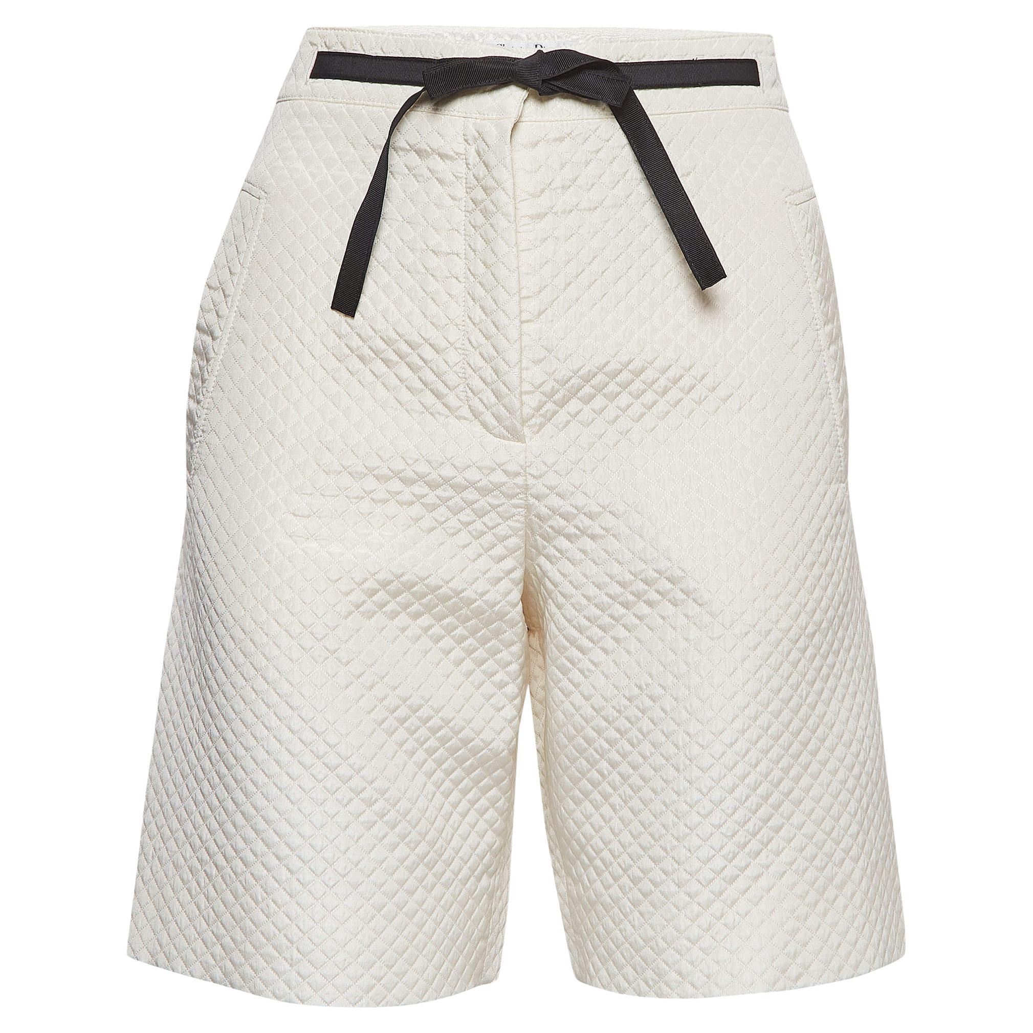 Christian Dior White Silk Blend Diamond Quilted Bermuda Shorts M For Sale