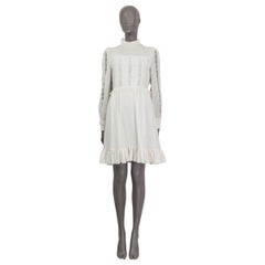 CHRISTIAN DIOR white silk RUFFLE & LACE TRIM LONG SLEEVE Dress 38 S