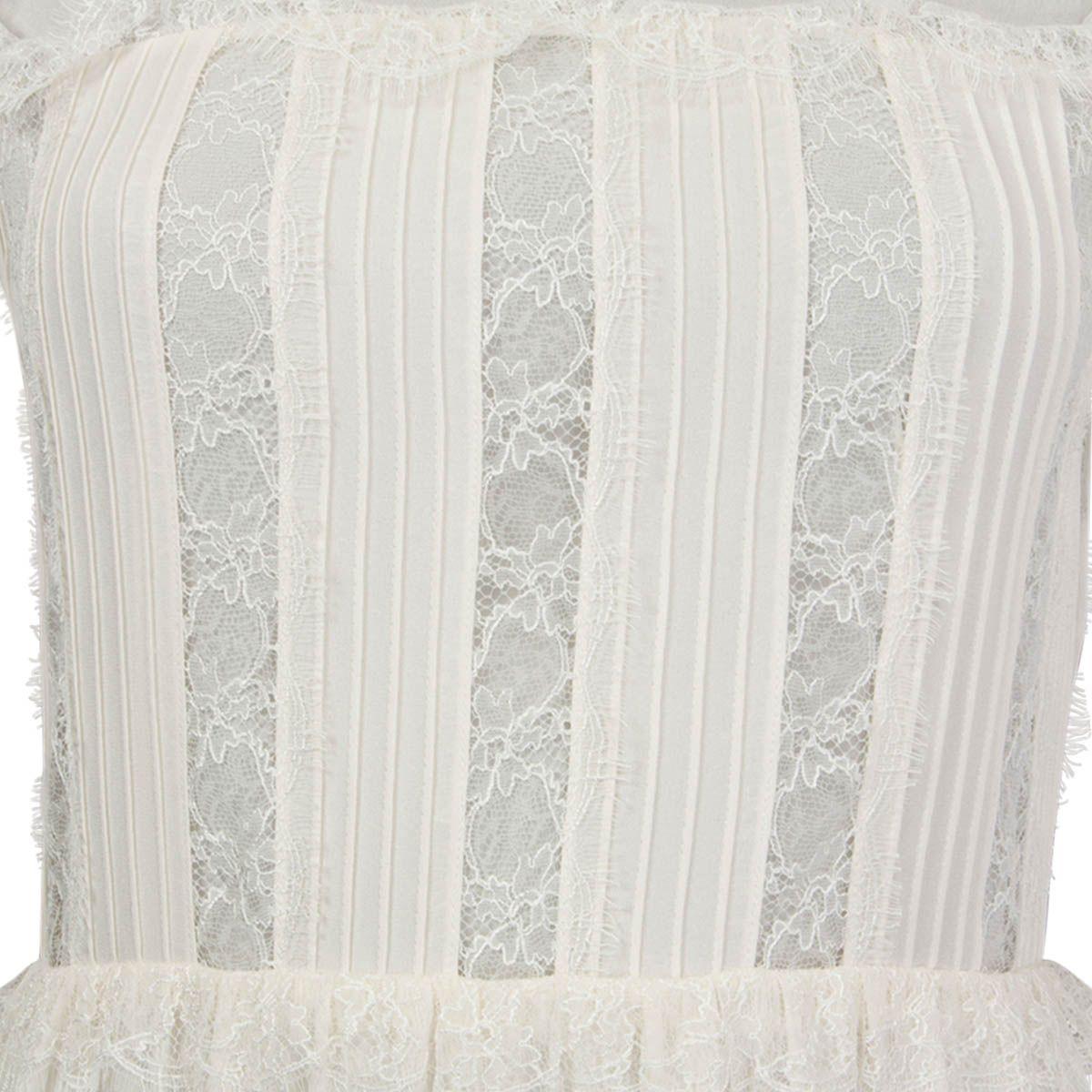 Gray CHRISTIAN DIOR white silk RUFFLE & LACE TRIM LONG SLEEVE Dress 38 S