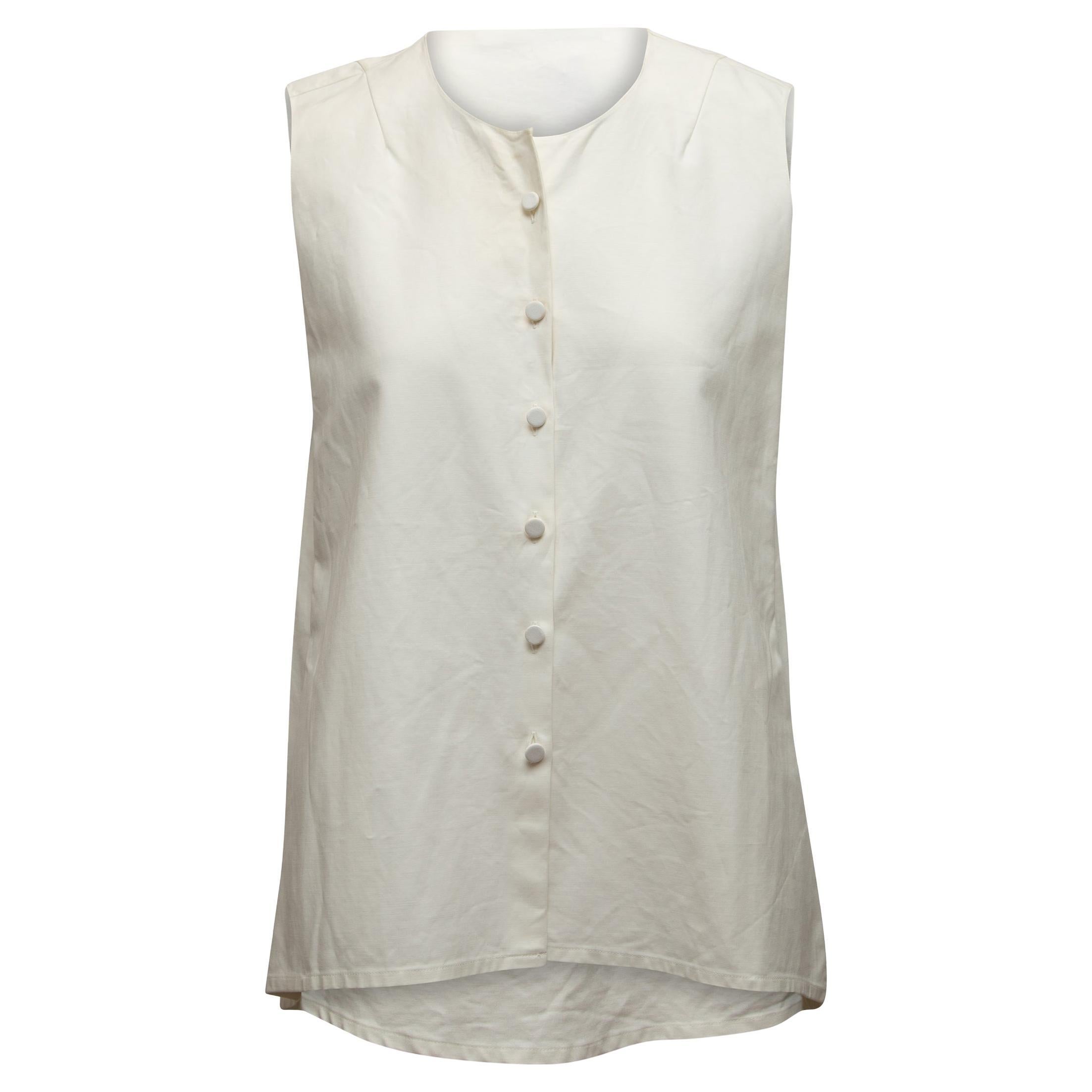 Christian Dior White Sleeveless Button-Up Top