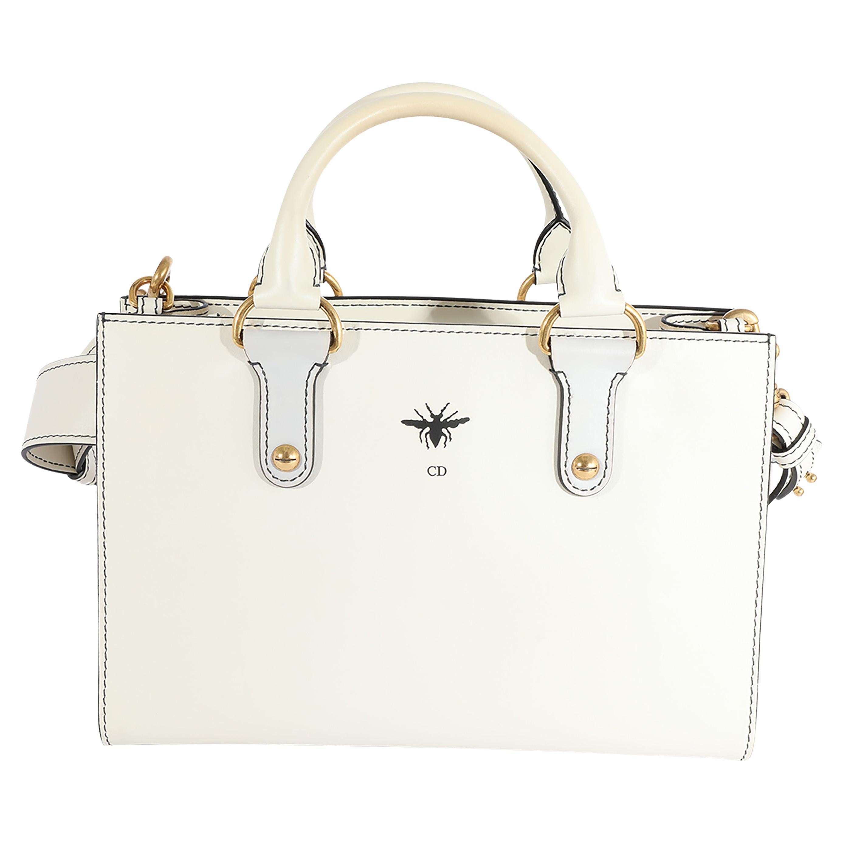 Christian Dior Bolso D-Bee de piel lisa blanca