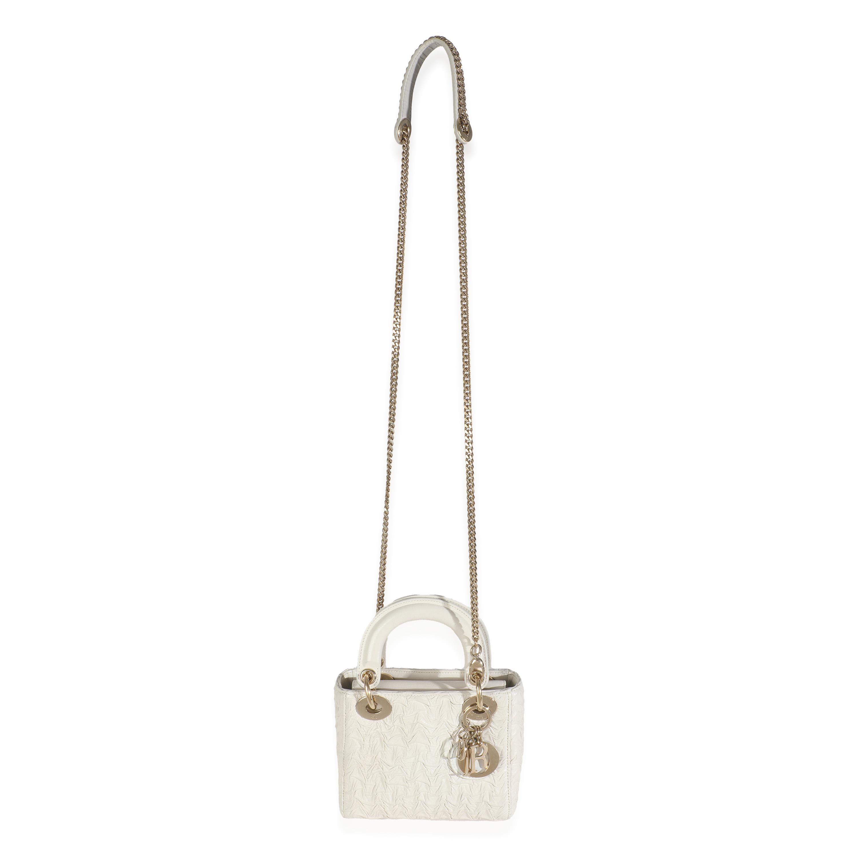 Christian Dior Blanco Piel de becerro texturizada Mini Lady Dior en venta 2