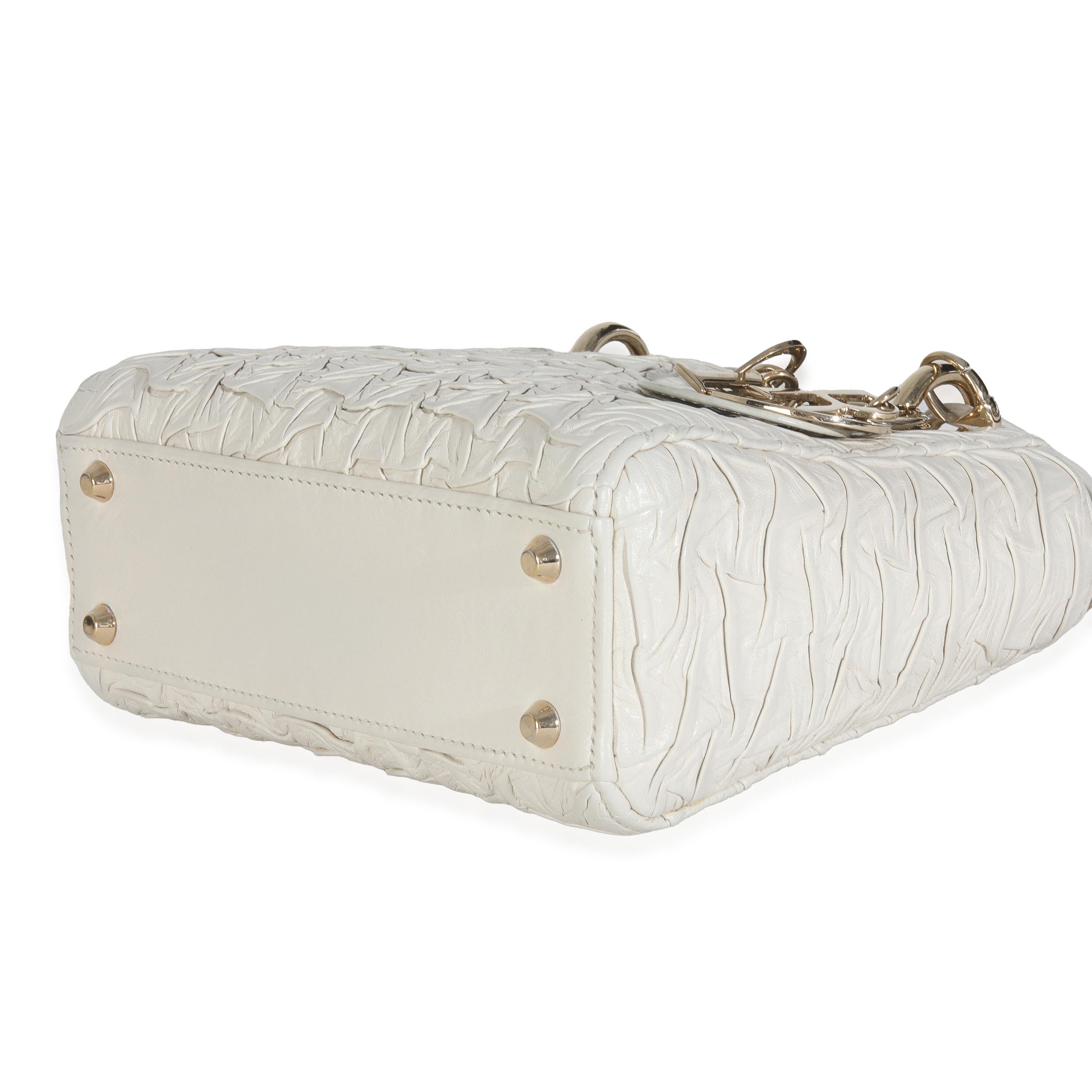Christian Dior Blanco Piel de becerro texturizada Mini Lady Dior en venta 3