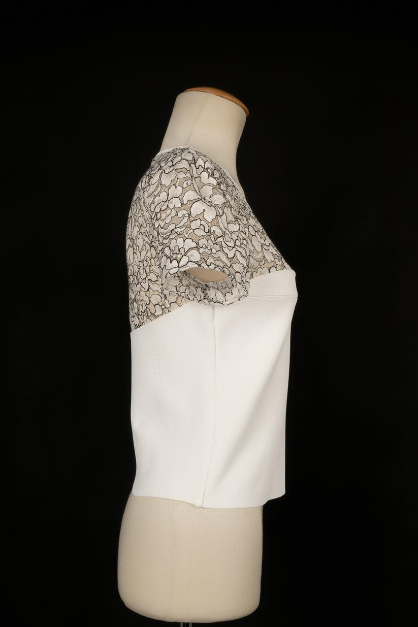Christian Dior White Top Ornamented with Lace In Excellent Condition For Sale In SAINT-OUEN-SUR-SEINE, FR