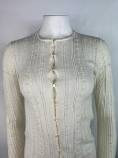 Christian Dior Weißer Wollpullover Strickjacke, Größe 38