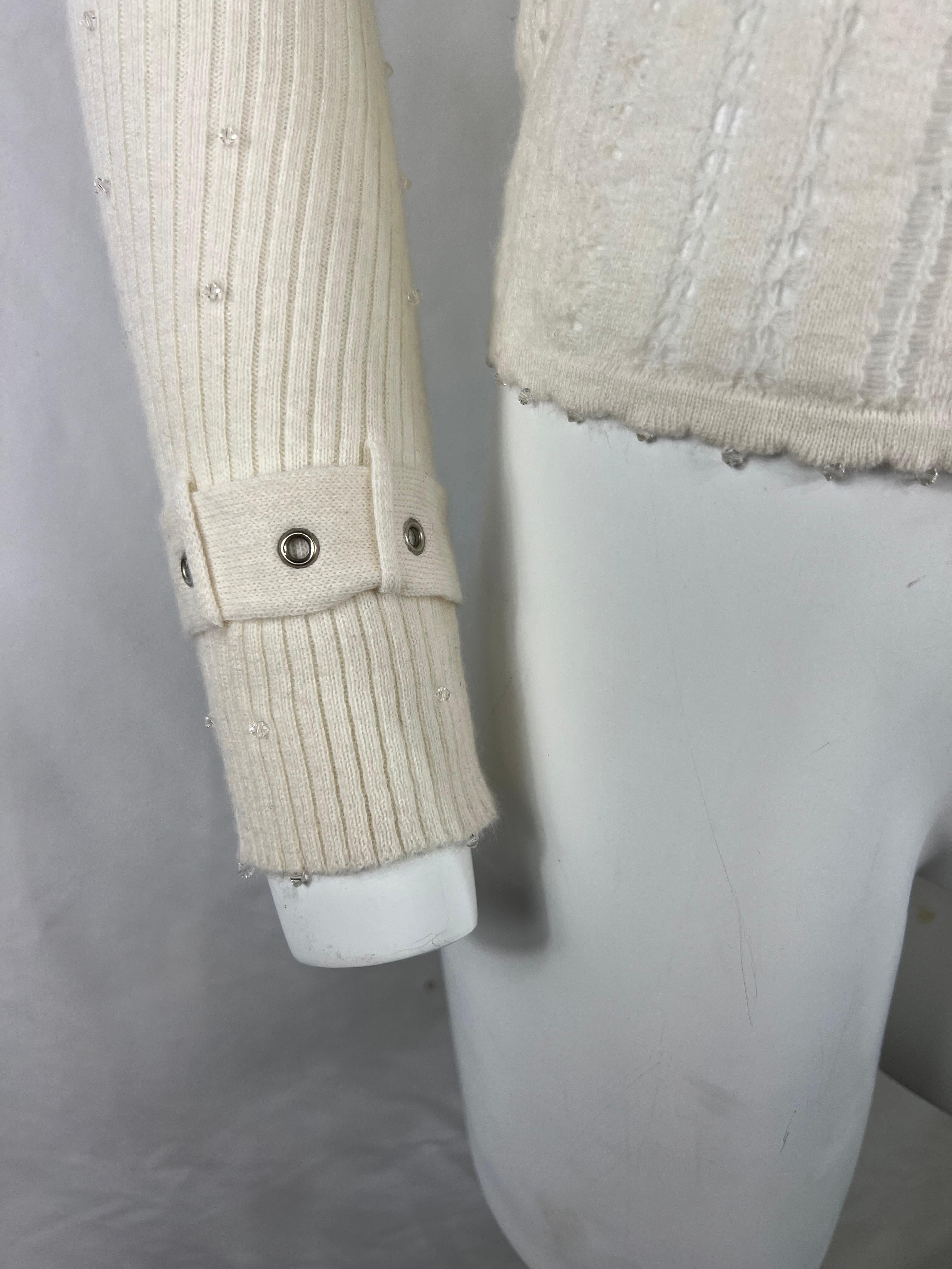 Gris Pull cardigan en laine blanche Christian Dior, Taille 38 en vente