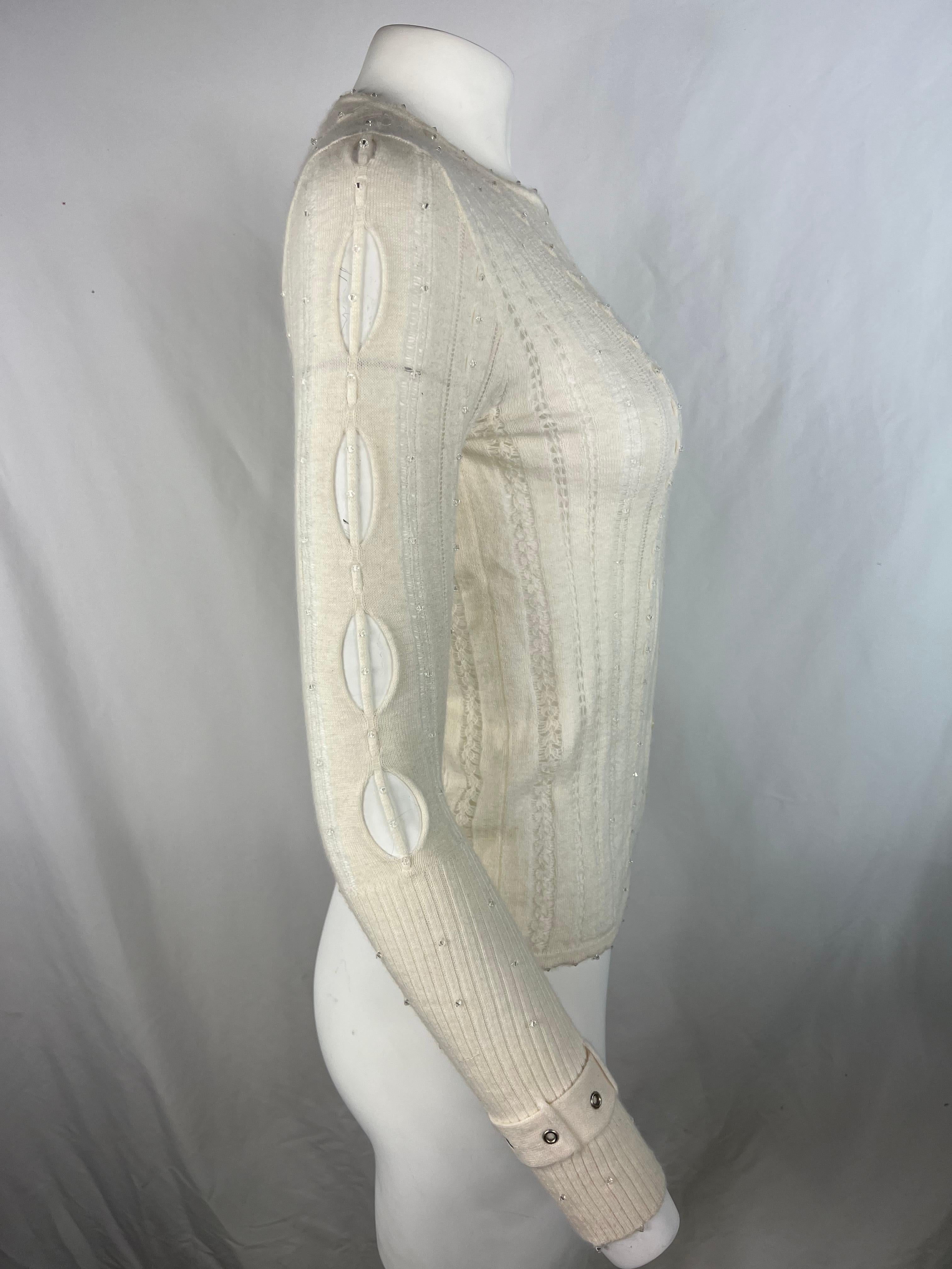 Christian Dior Weißer Wollpullover Strickjacke, Größe 38 im Zustand „Hervorragend“ im Angebot in Beverly Hills, CA