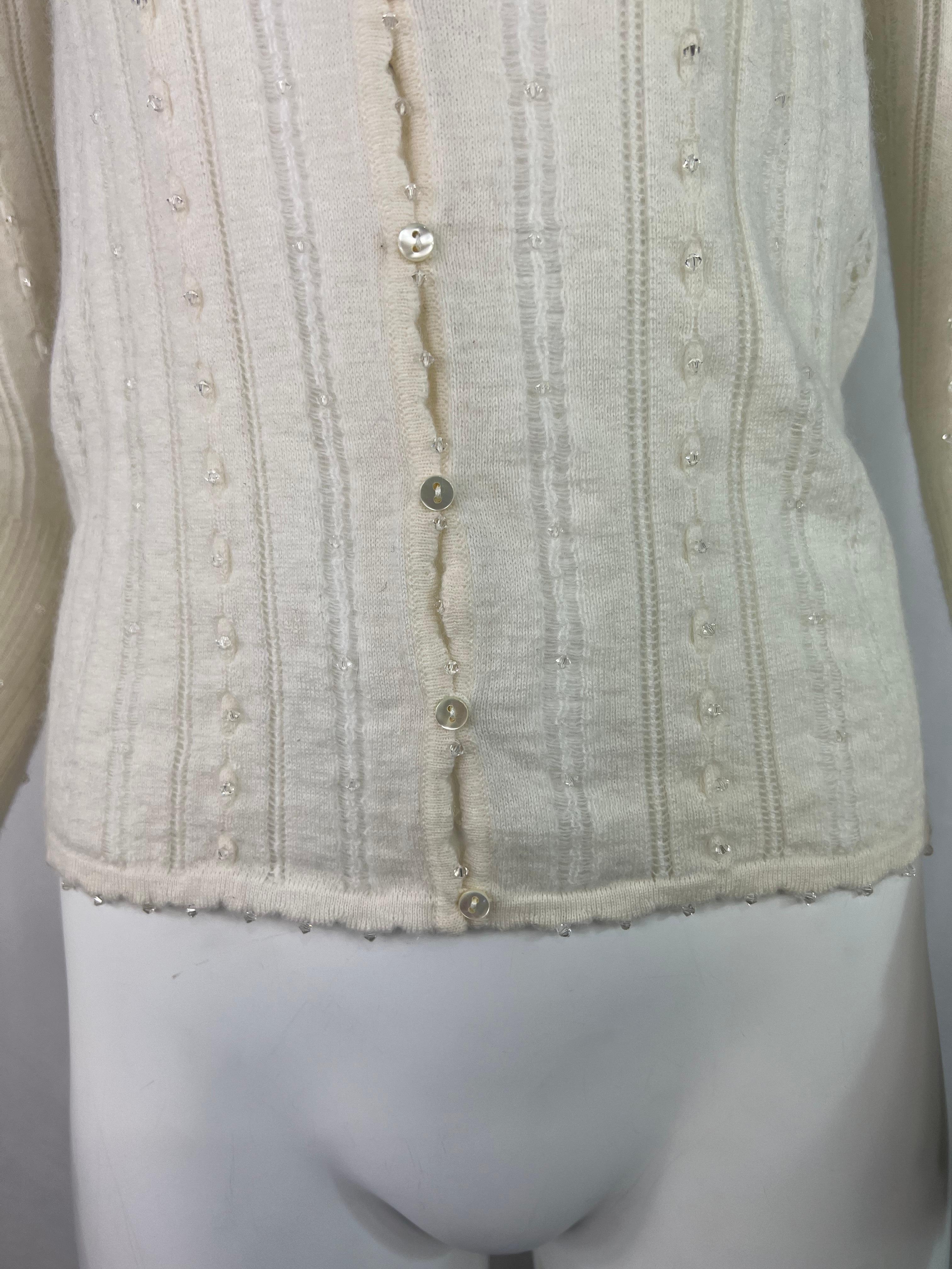 Christian Dior White Wool Sweater Cardigan, Size 38 For Sale 1