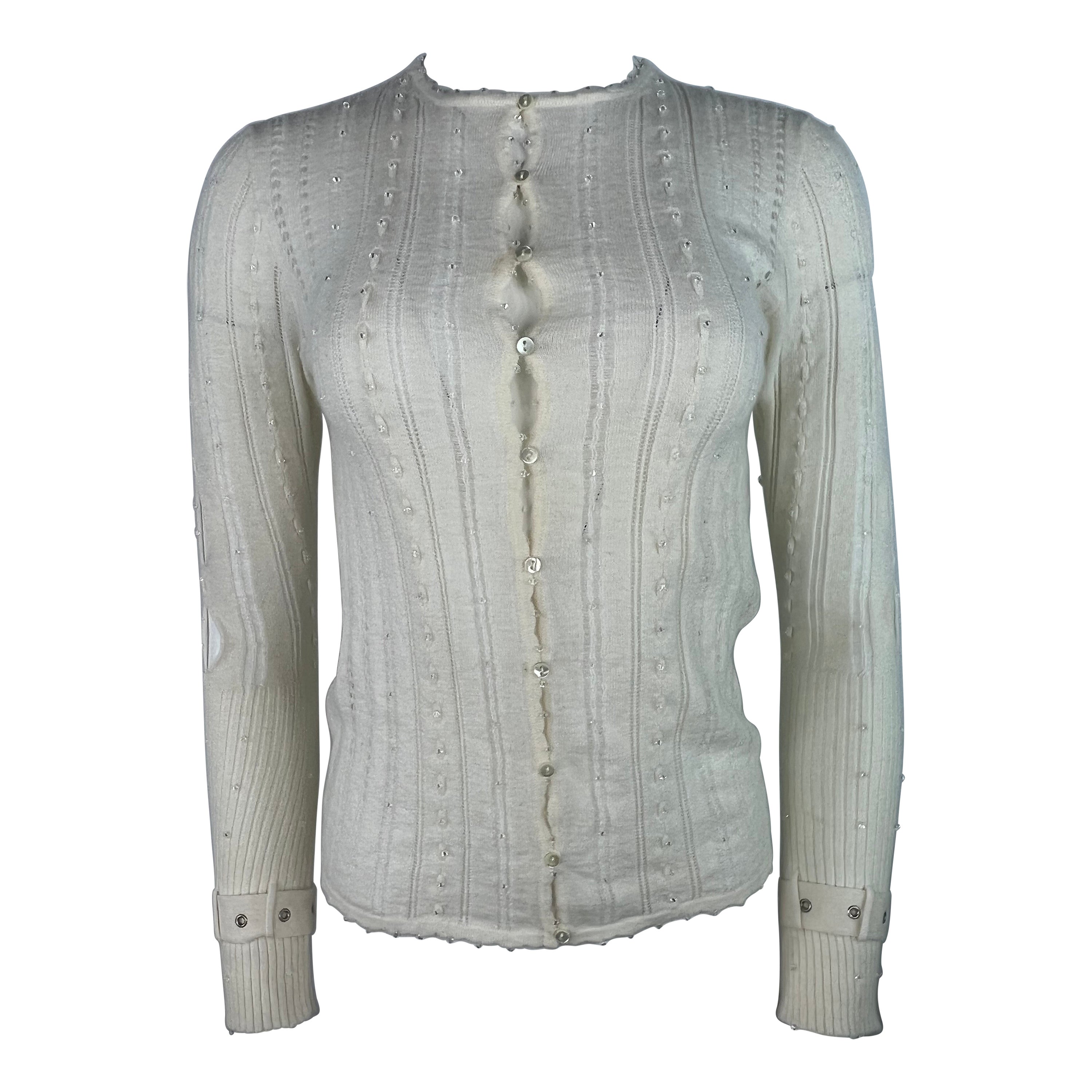 Pull cardigan en laine blanche Christian Dior, Taille 38