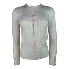 Pull cardigan en laine blanche Christian Dior, Taille 38