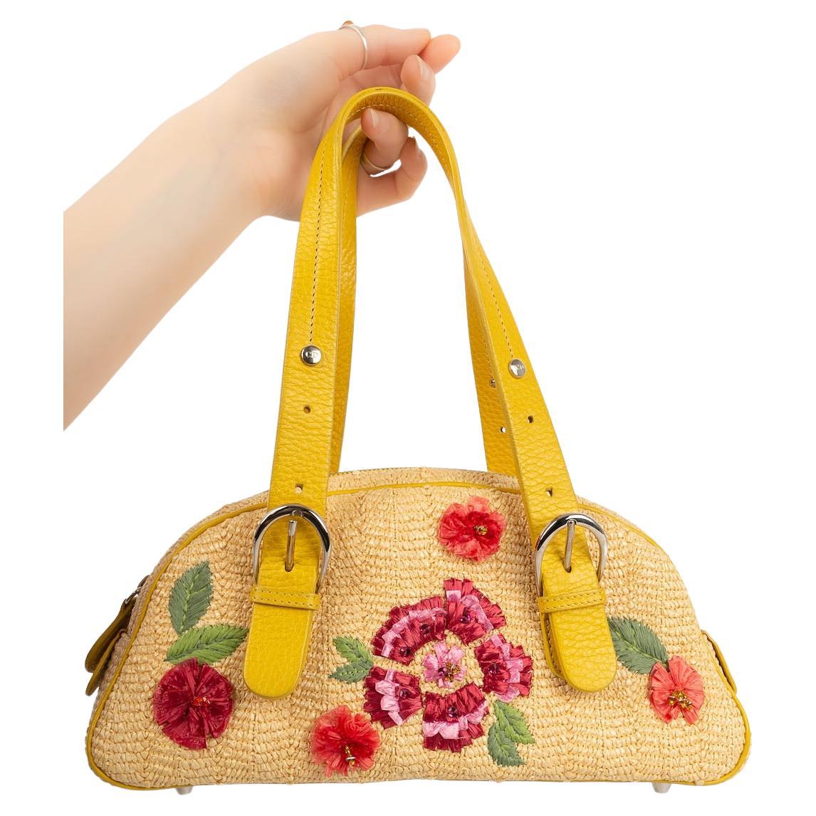 Christian Dior "Wicker Flower Frame" Raffia Bag For Sale