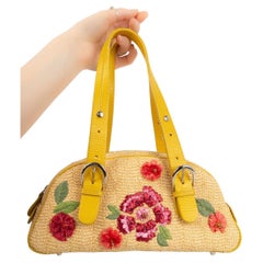 Christian Dior „Wicker“ Raffia-Tasche mit Blumenrahmen