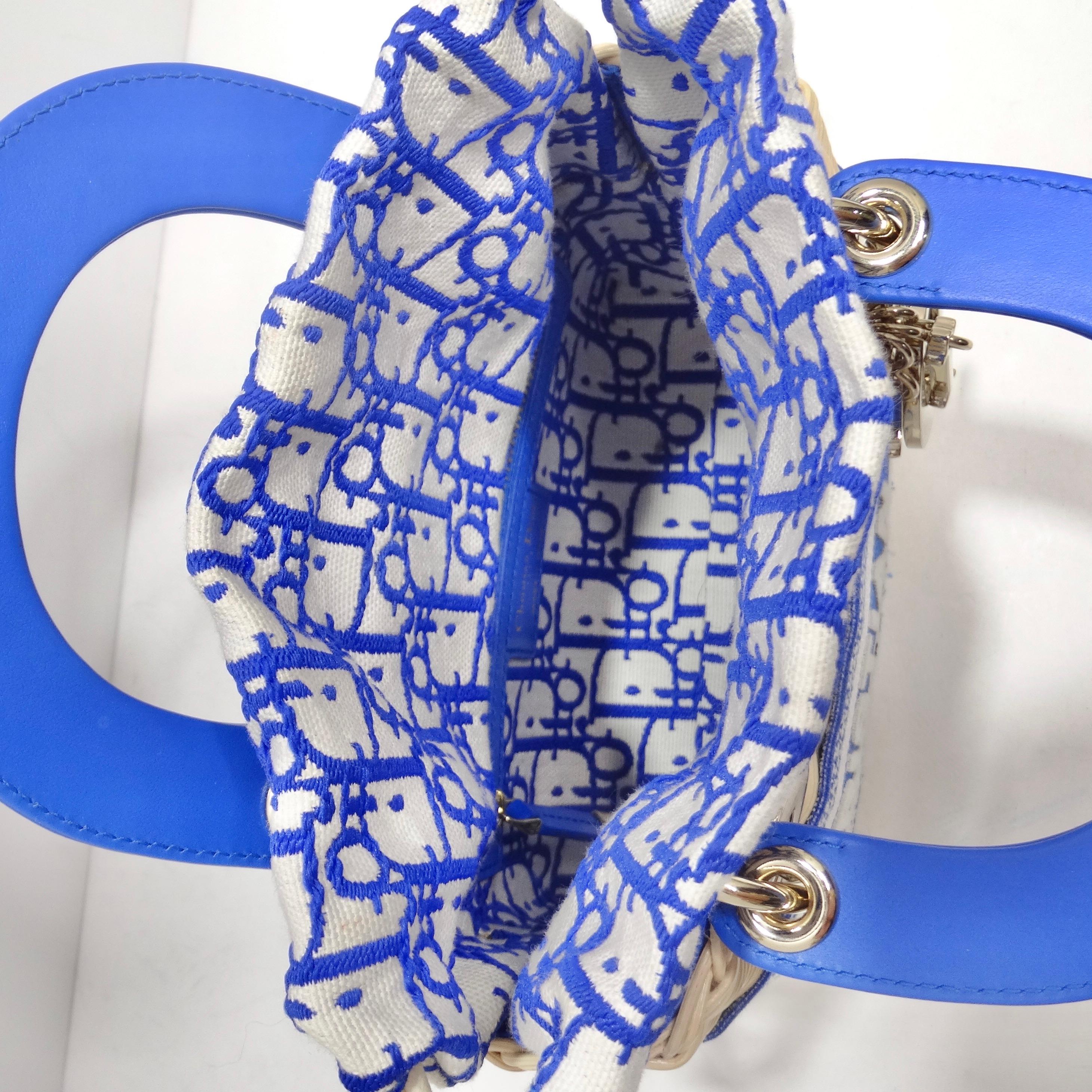 Christian Dior Wicker Oblique Mini Lady Dior Bag Florescent Blue For Sale 6