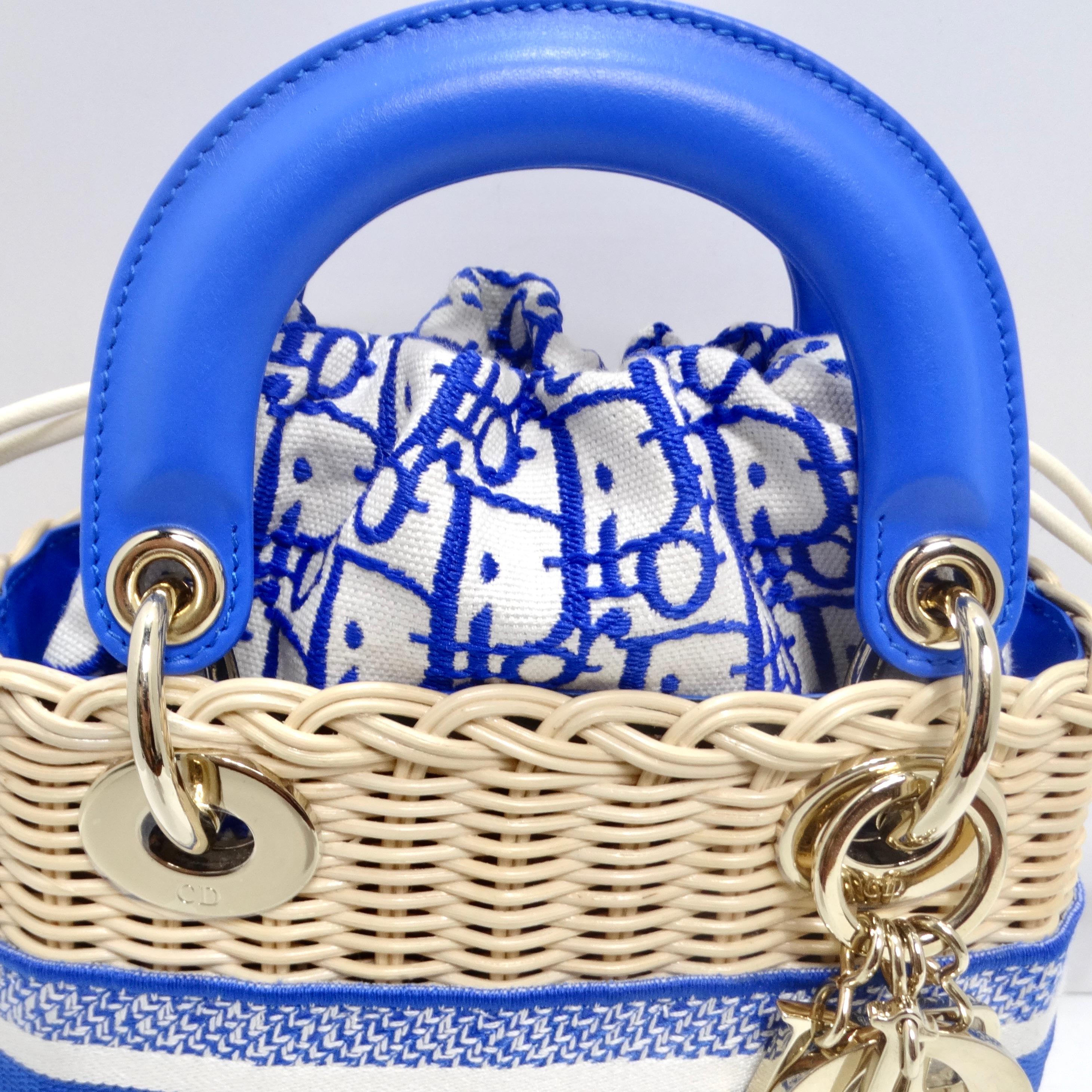 Christian Dior Wicker Oblique Mini Lady Dior Bag Florescent Blue For Sale 1