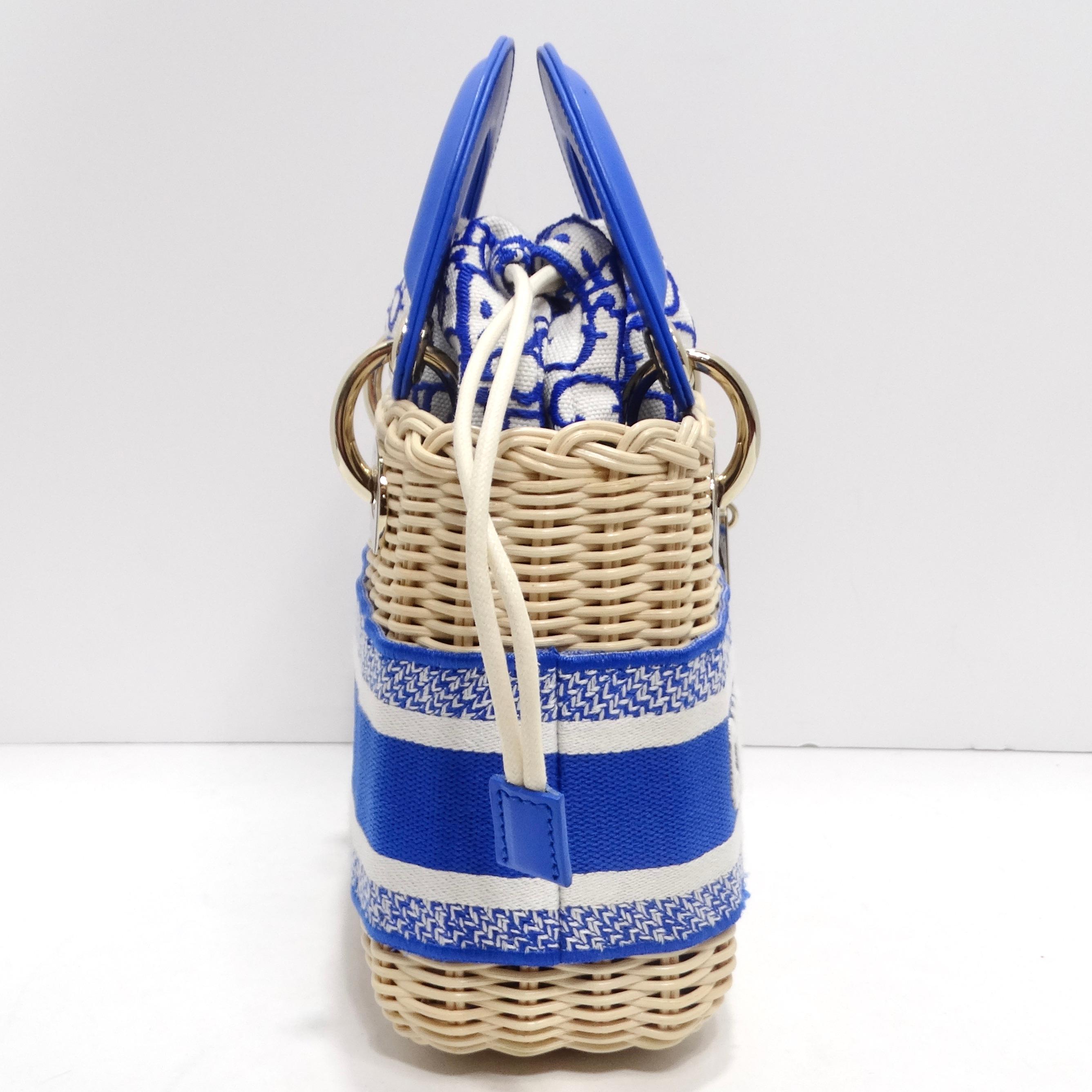 Christian Dior Wicker Oblique Mini Lady Dior Bag Florescent Blue For Sale 2