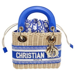 Used Christian Dior Wicker Oblique Mini Lady Dior Bag Florescent Blue