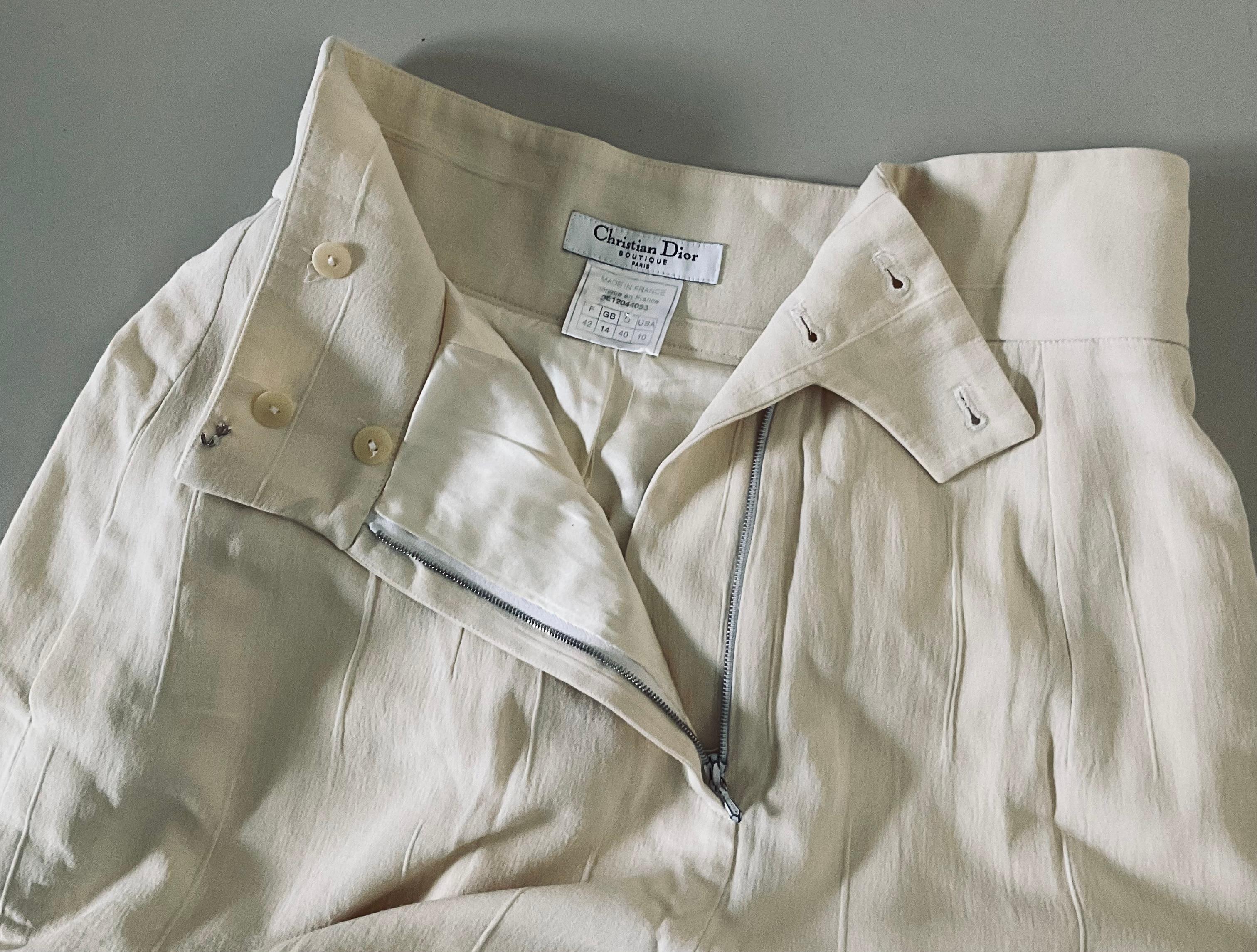 Christian Dior Pantalon large Soie Laine Blanc cassé Beige 1990 Unisexe en vente