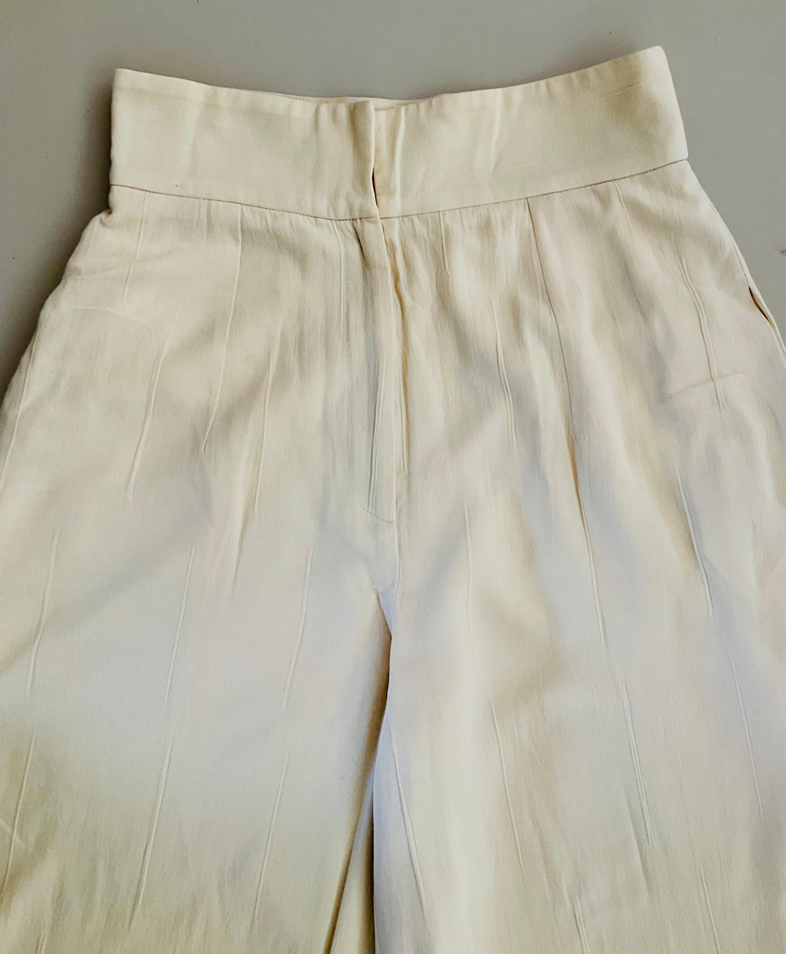 Christian Dior Pantalon large Soie Laine Blanc cassé Beige 1990 en vente 2