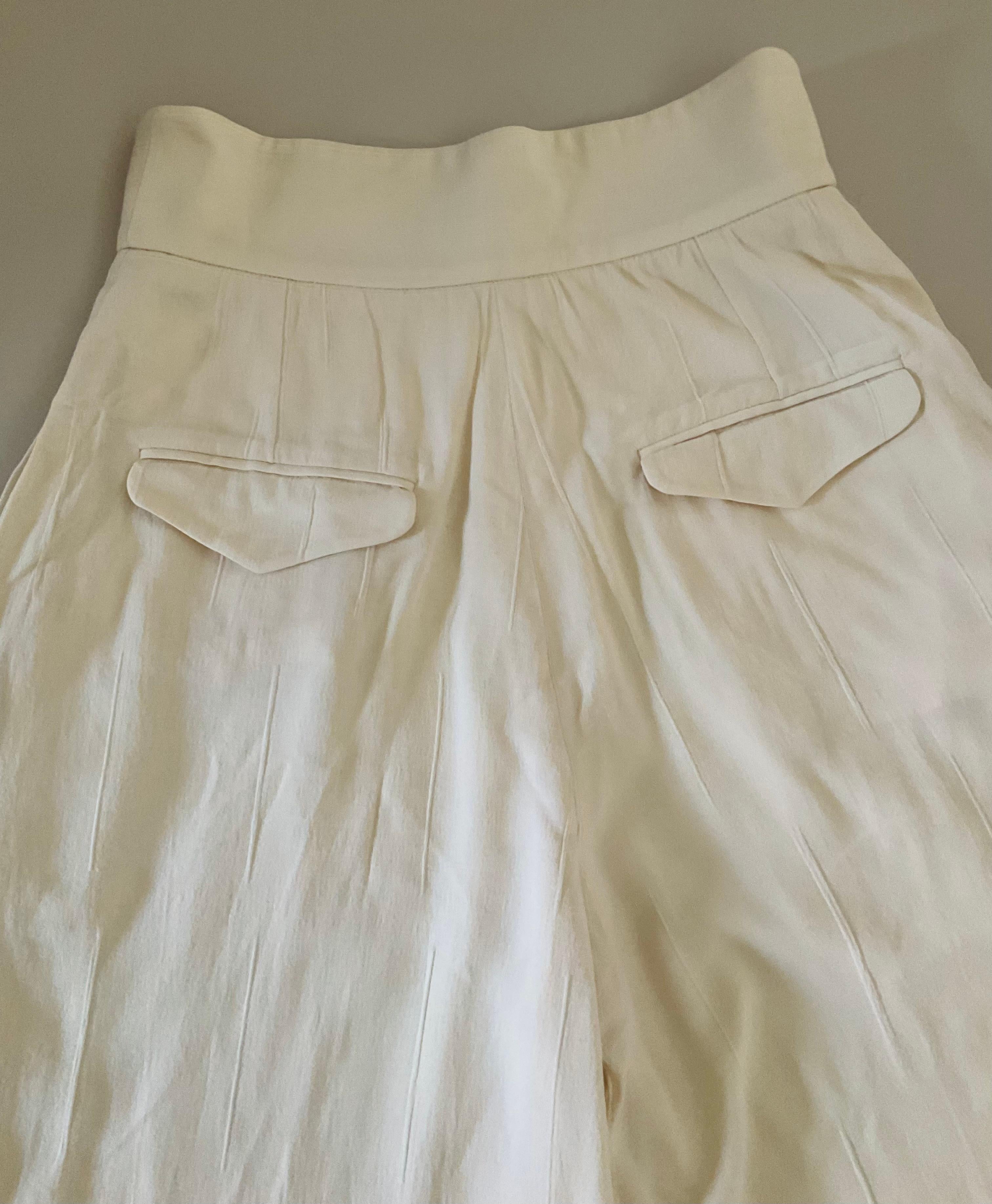 Christian Dior Pantalon large Soie Laine Blanc cassé Beige 1990 en vente 5