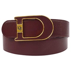 Christian Dior Wine Leather Gold Large 'D' Logo Waist Belt