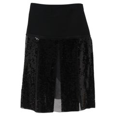 Christian Dior Women Sequin Knee Length Skirt IT 38 Black Silk Wool Semi Sheer