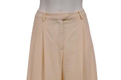Christian Dior Women Wide Leg Pants Sz US 12 Cream Tan Wool High Waist Trousers
