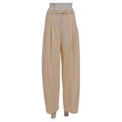 Christian Dior Women Wide Leg Pants Sz US 12 Cream Tan Wool High Waist Trousers