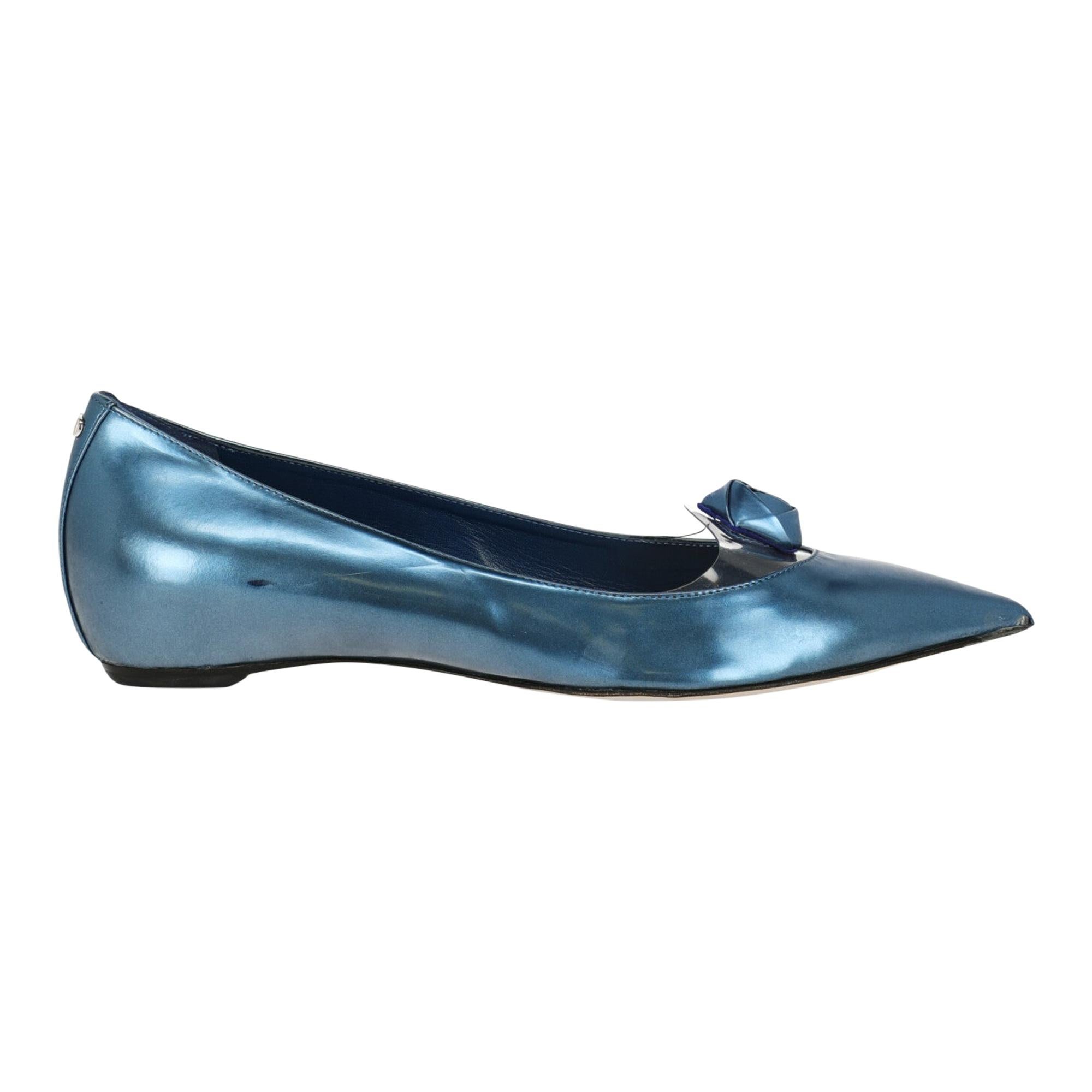 Christian Dior Women's Ballet Flats Blue Leather Size IT 39 For Sale