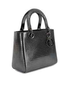 Christian Dior Women's Black Onyx Medium Lady Dior Patent Micro Cannage