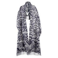 Christian Dior Women's Blue and Grey Angora Wool Patterned Cape with Short