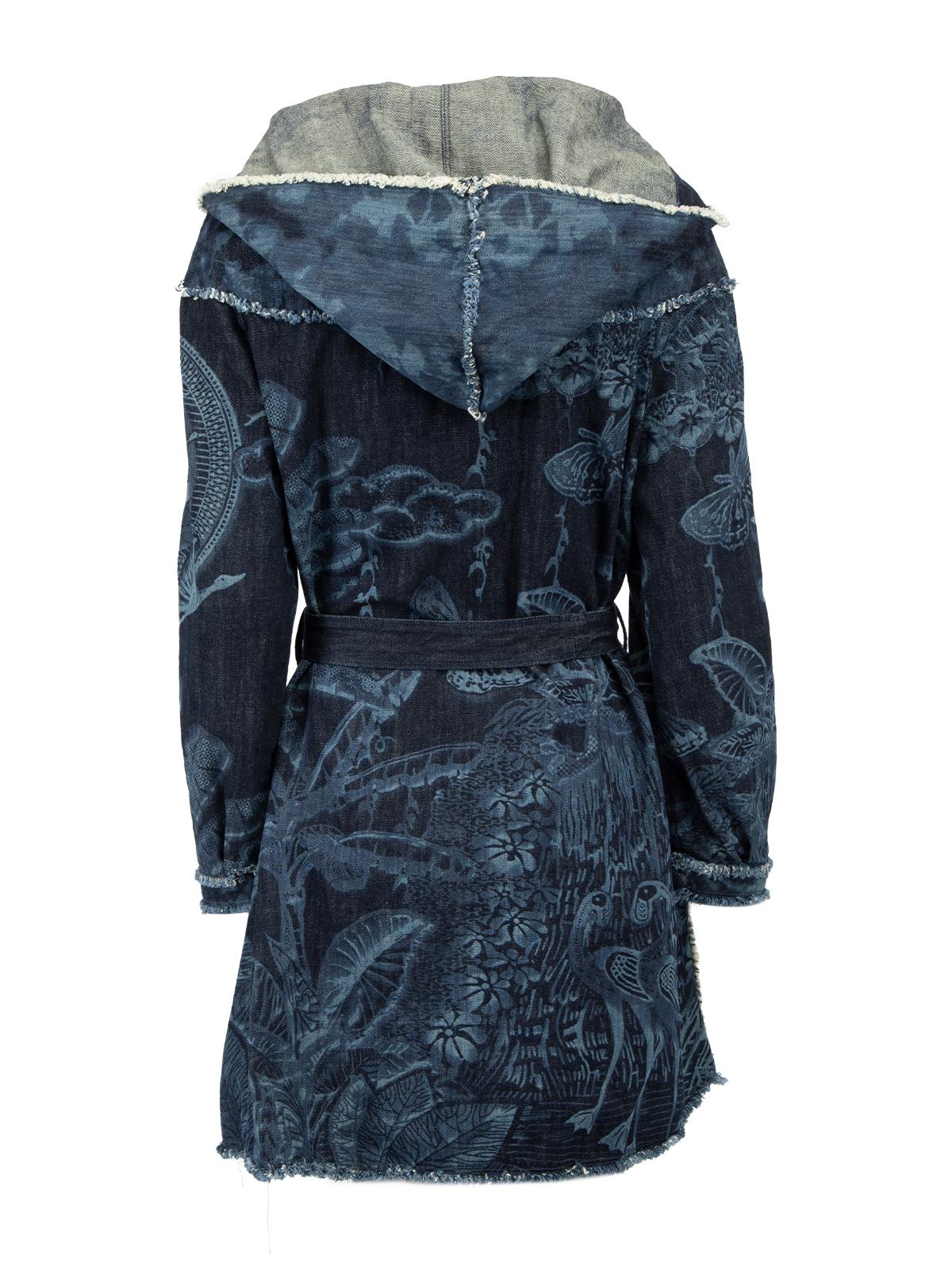 Christian Dior Women's Blue Patterned Denim Dress with Hood and Waist Belt In New Condition In London, GB