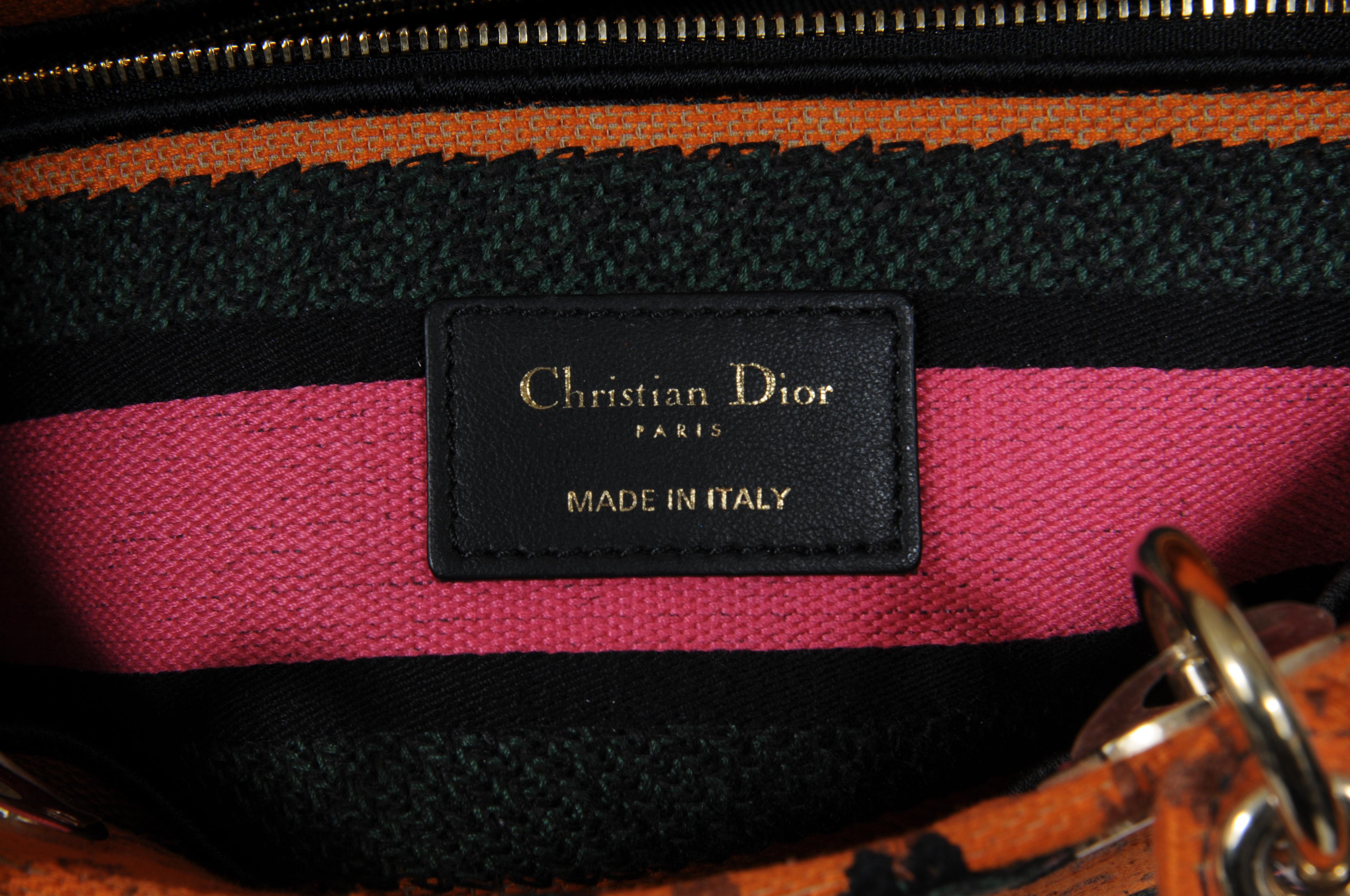 Christian Dior Bolso de hombro Dino Medium Lady D-Lite bordado para mujer Naranja en venta 14