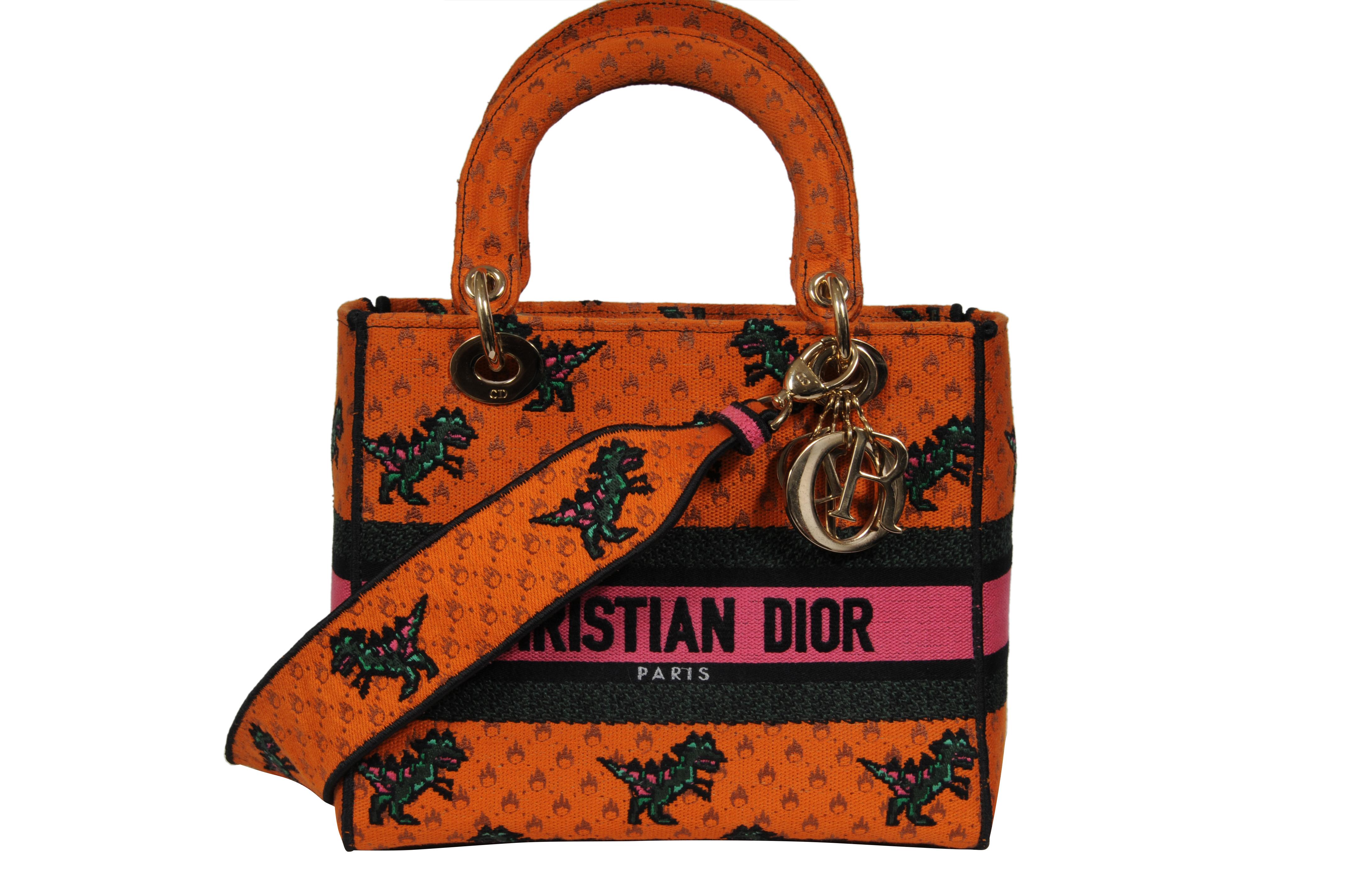 Christian Dior Bolso de hombro Dino Medium Lady D-Lite bordado para mujer Naranja en venta 15