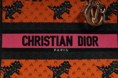 Christian Dior Womens Embroidered Dino Medium Lady D-Lite Shoulder Bag Orange