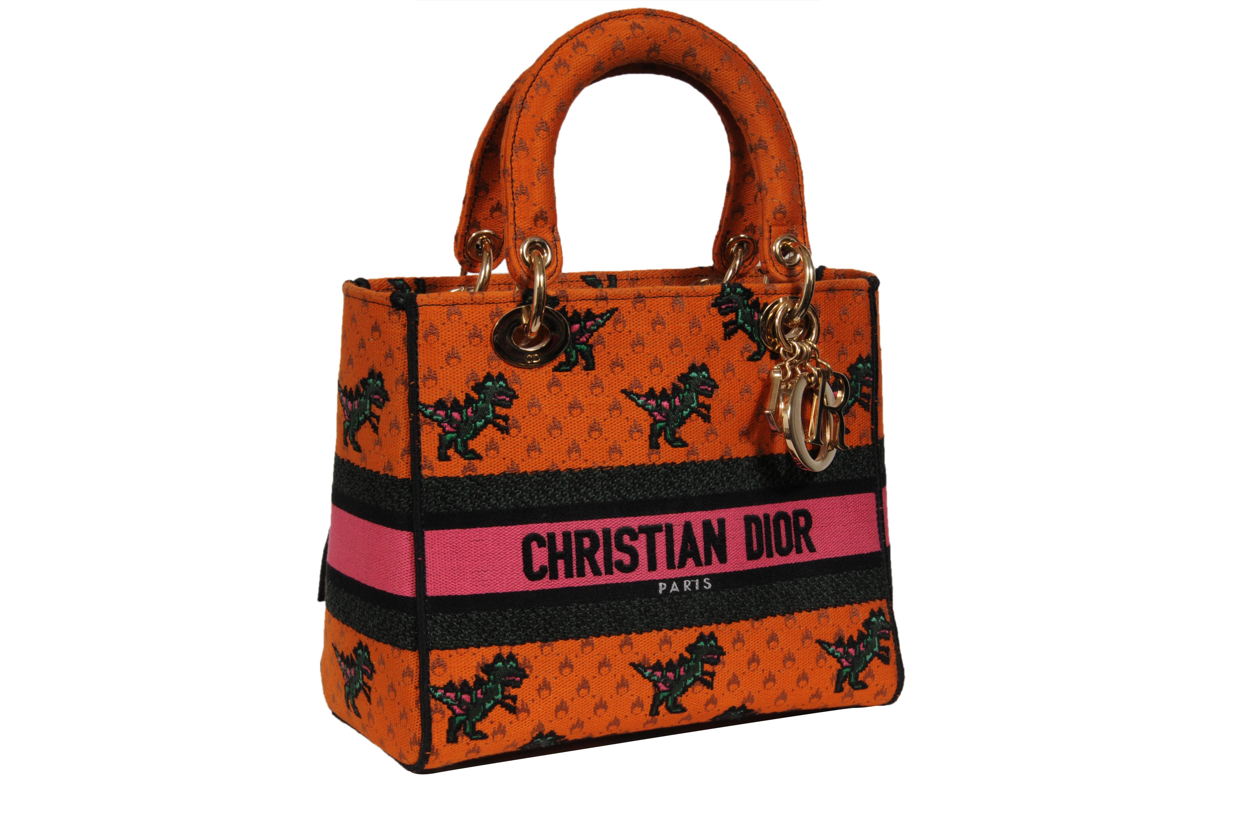 De las mujeres Christian Dior Bolso de hombro Dino Medium Lady D-Lite bordado para mujer Naranja en venta