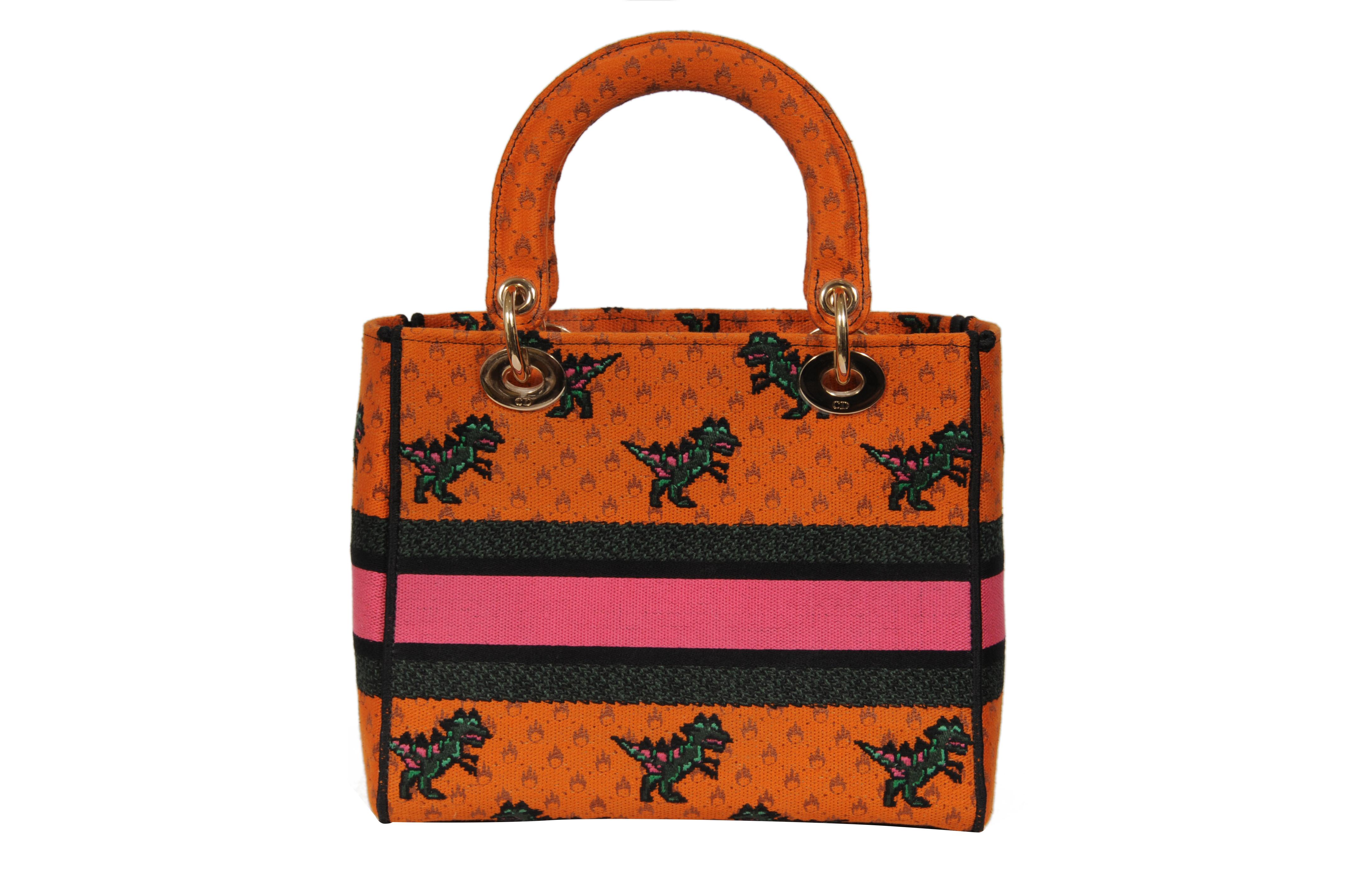 Christian Dior Bolso de hombro Dino Medium Lady D-Lite bordado para mujer Naranja en venta 2